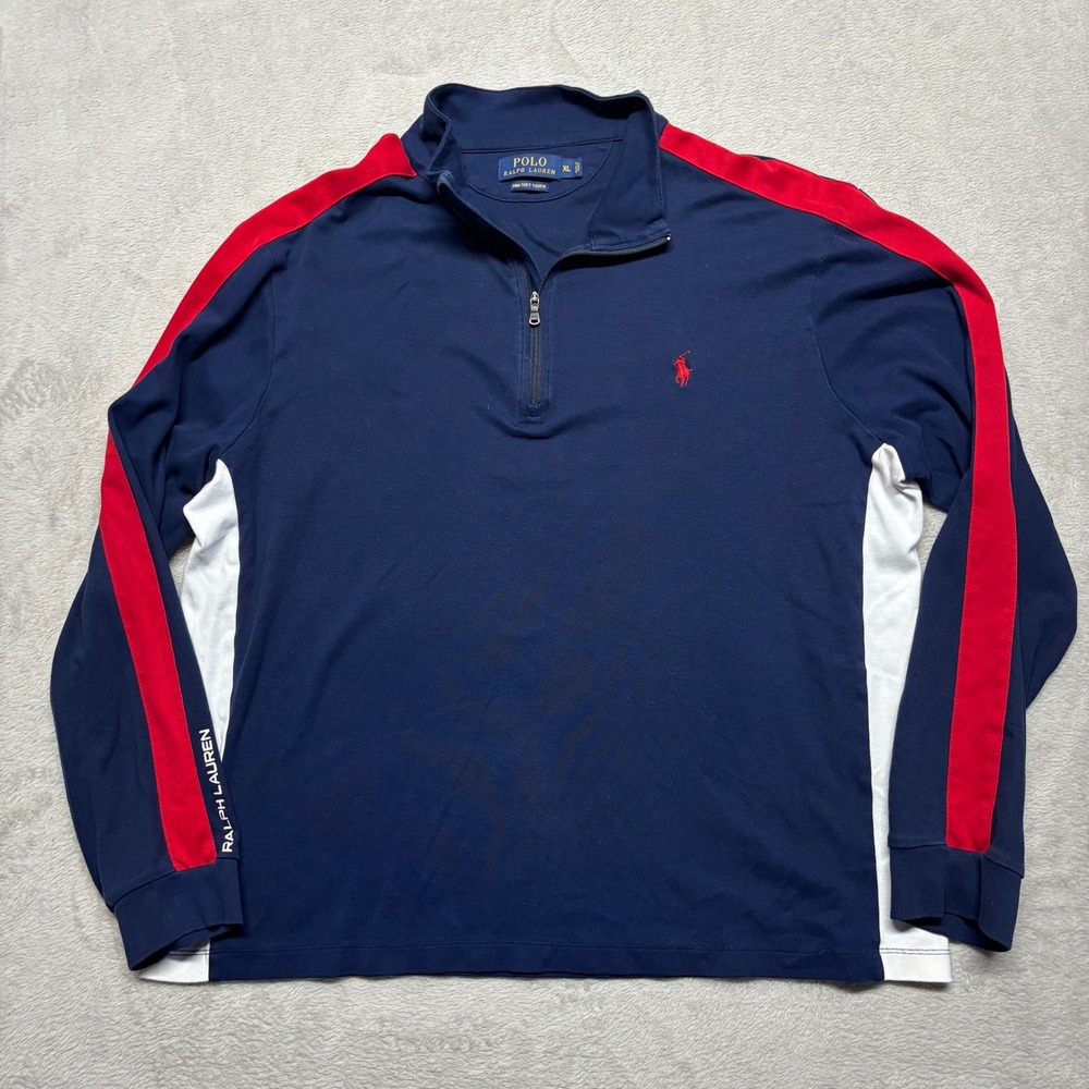 Polo Ralph Lauren Pullover Mens XL Pima Soft Touch Navy Blue Quarter-Zip EUC